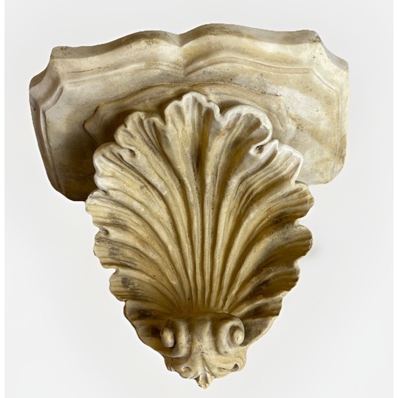 Vintage Plaster Shell Wall Sconce Bracket Shelf 8in x 11in Mid Century - Picture 2 of 9